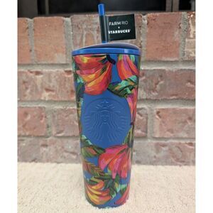 NWT Starbucks Farm Rio Cup Blue Pink Banana Cold Metal 2025 24oz Limited Edition